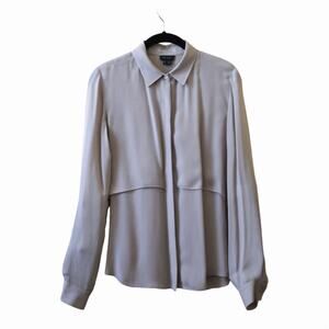 Theory Women Silk Blend Button Down Long Sleeve Blouse Formal Top Tan Small P